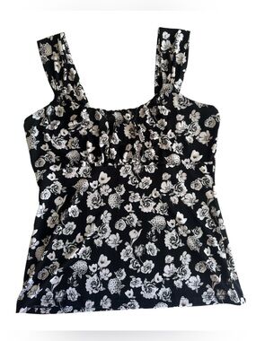 White House Black Market Black Floral Top Size Small